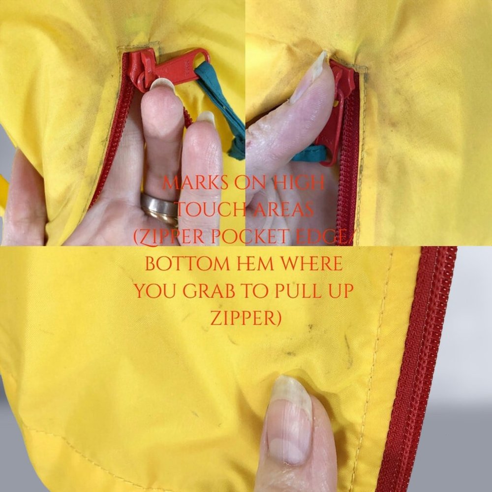 VINTAGE 90s Yellow Hooded Windbreaker Rain Jacket with Storage Pouch by Sierra - Picture 10 of 10